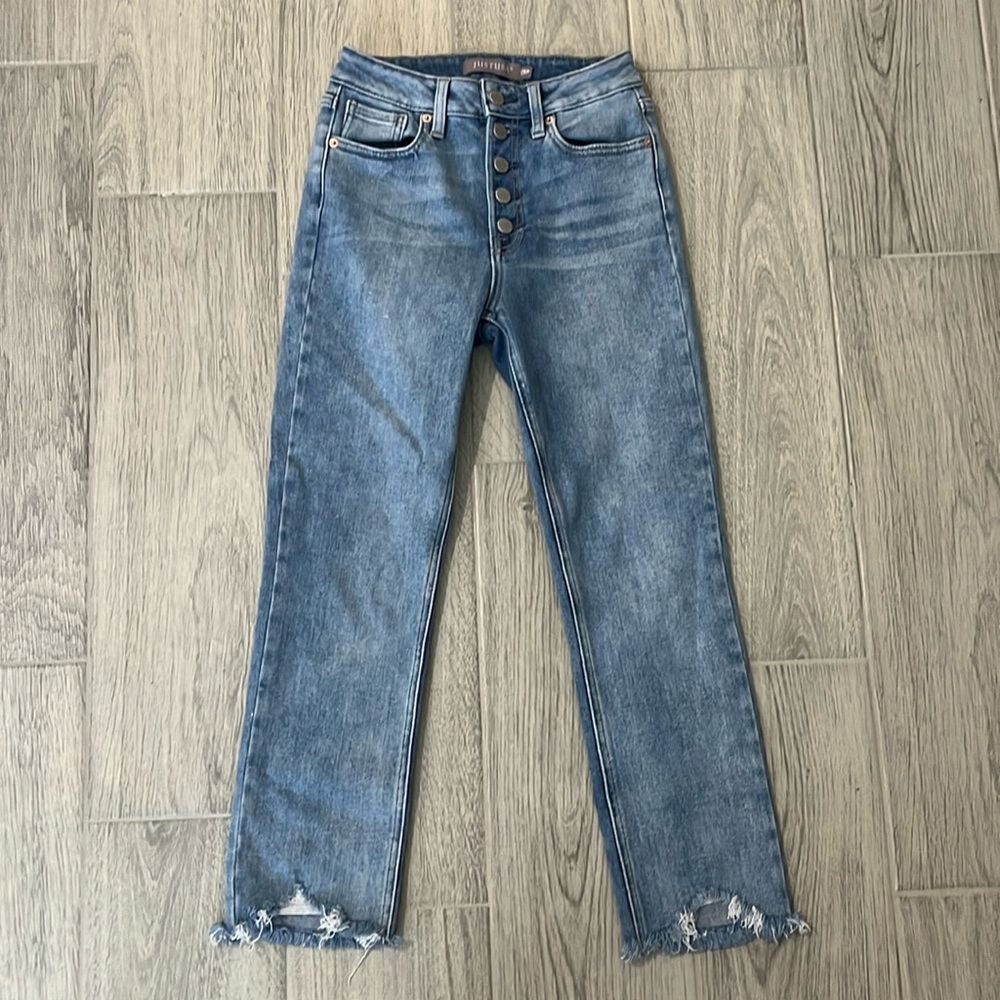 Ladies jeans - size 25P - frayed at bottom of each leg.
